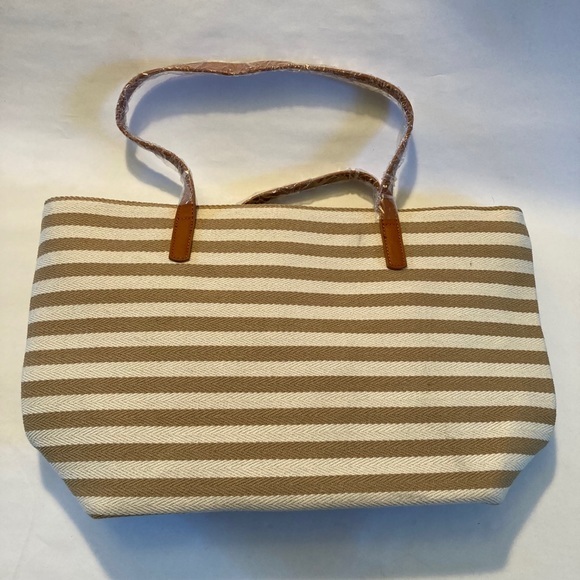 WB White & Tan Striped Tote - Picture 1 of 4